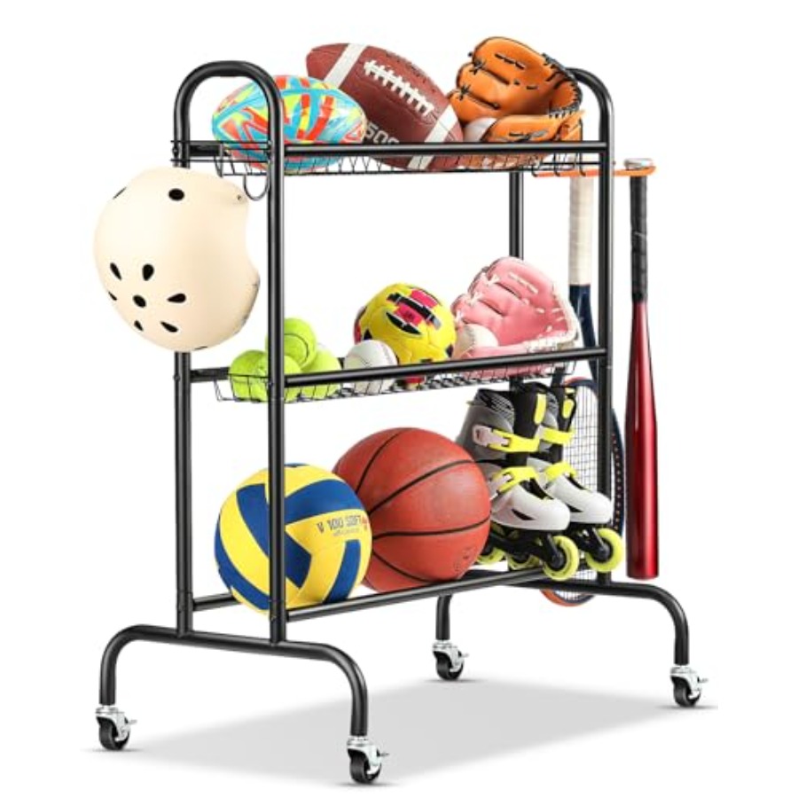 Sports Equipment Storage Rack - Basketball Rack Rolling Basketball Shooting Training