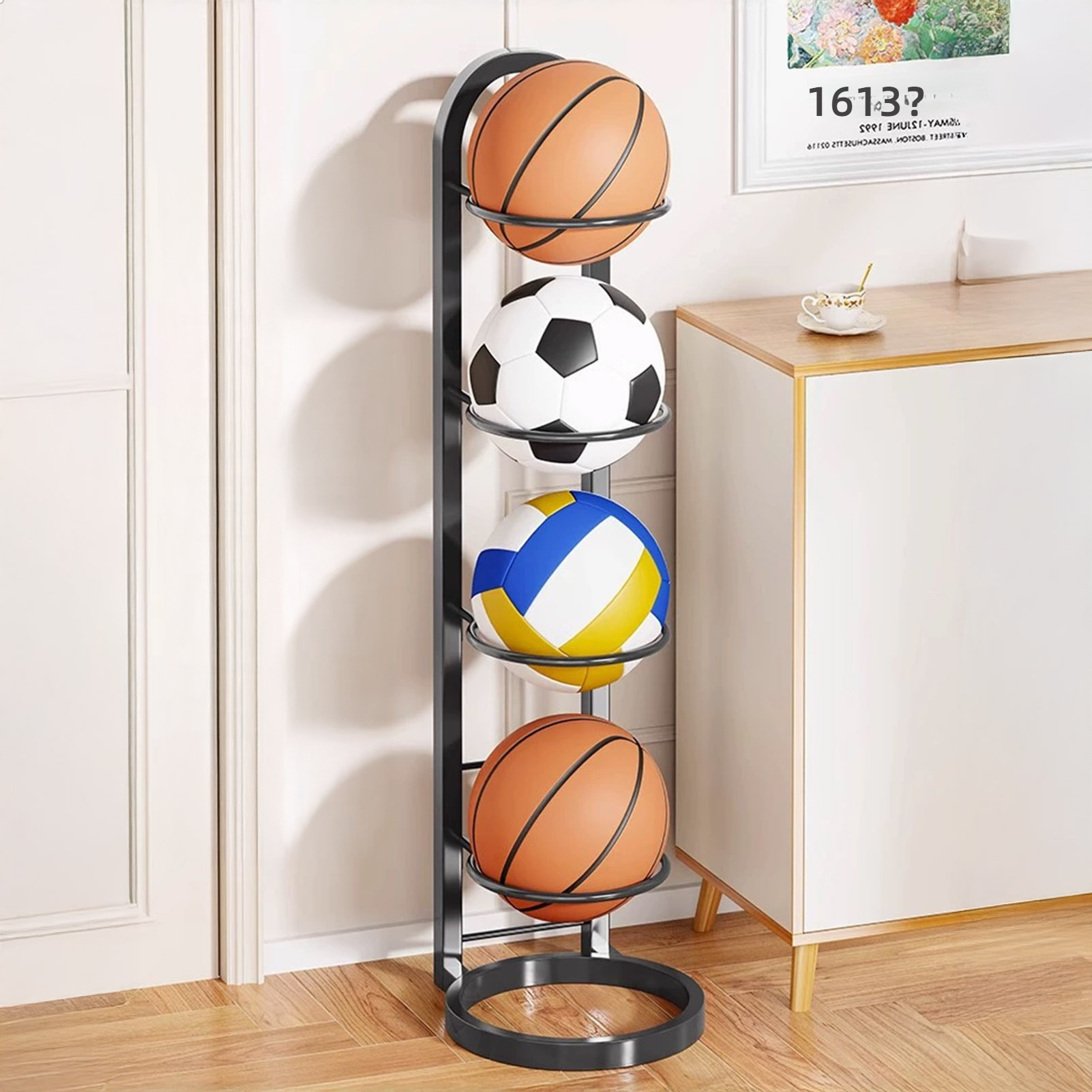 Sports Equipment Storage Rack - Foldable Basketball Rack Multi-Layer Storage Organizer