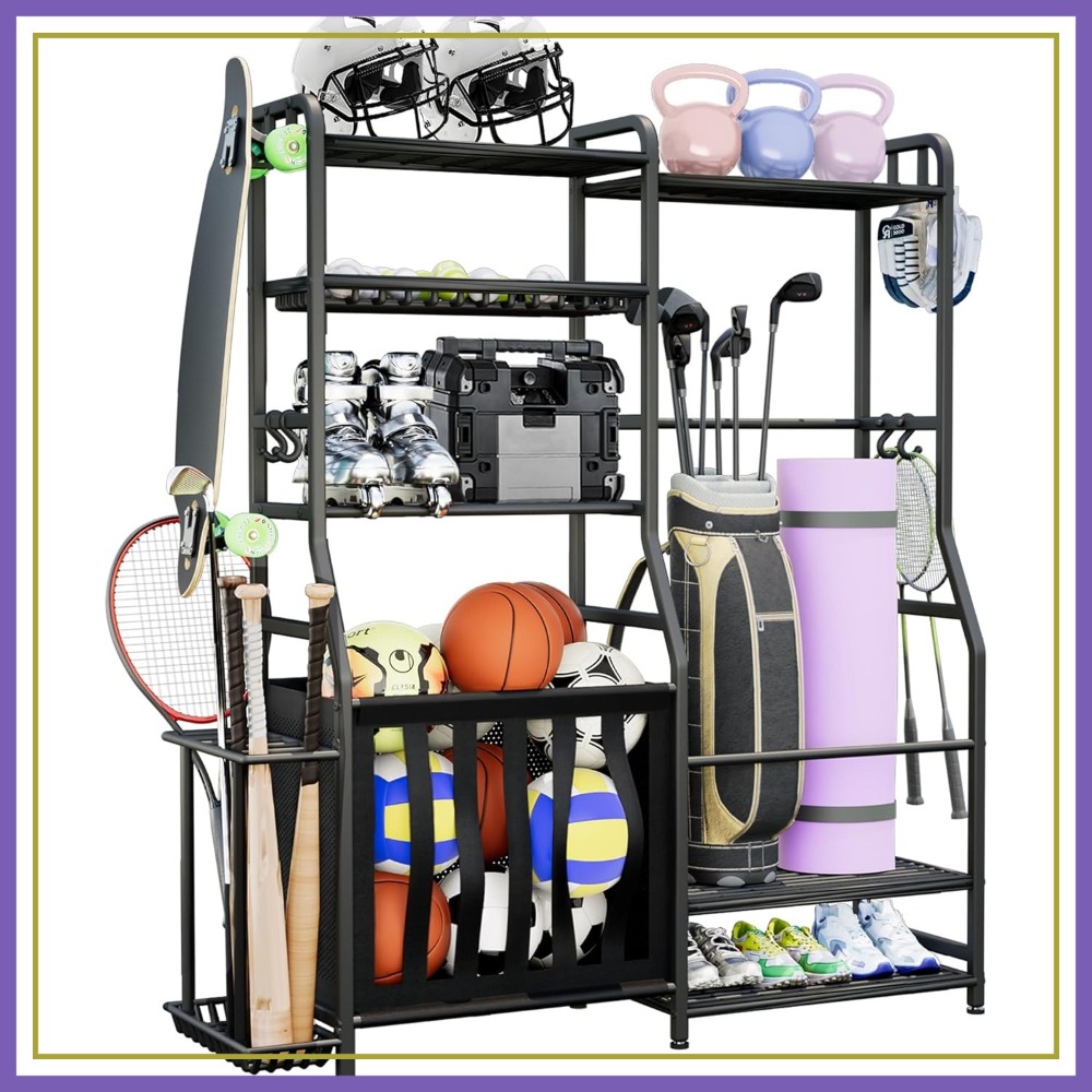 Sports Equipment Storage Rack - Garage Sports Equipment Organizer, Golf Bag