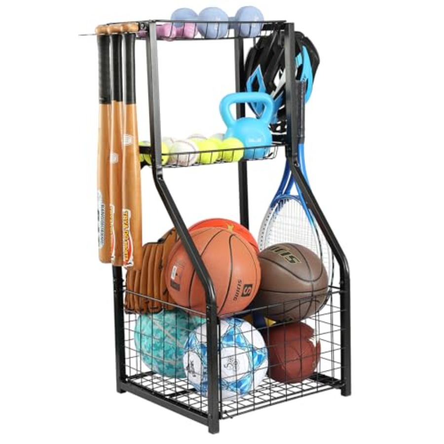 Sports Equipment Storage Rack - Sports Equipment Organizer for Garage OrganizationBall