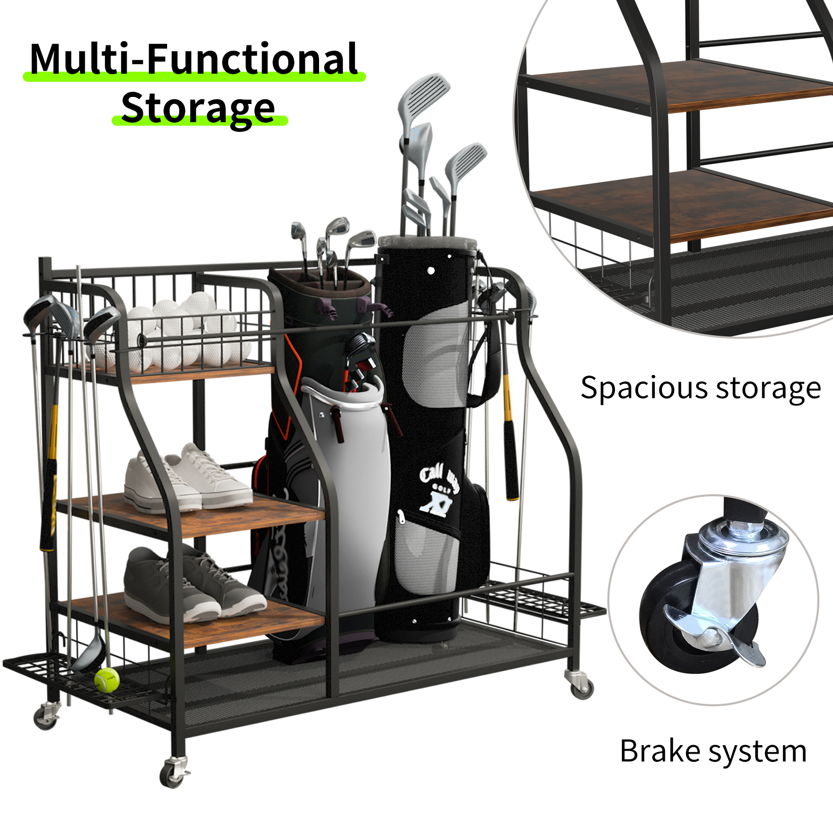 Multifunctional Rolling Golf B - Sports Equipment Storage Rack 评论和价格
