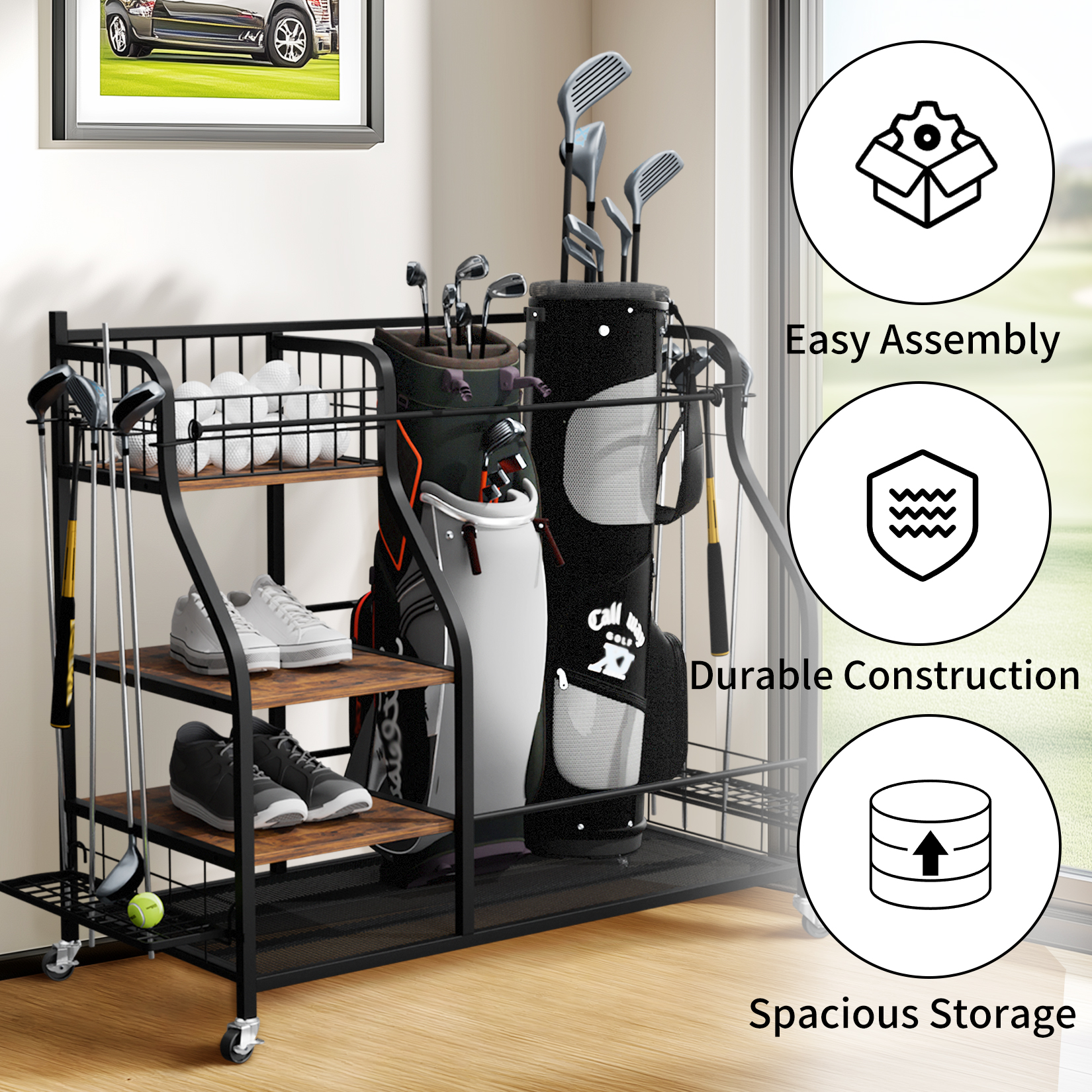 Multifunctional Rolling Golf B - Sports Equipment Storage Rack 评论和价格